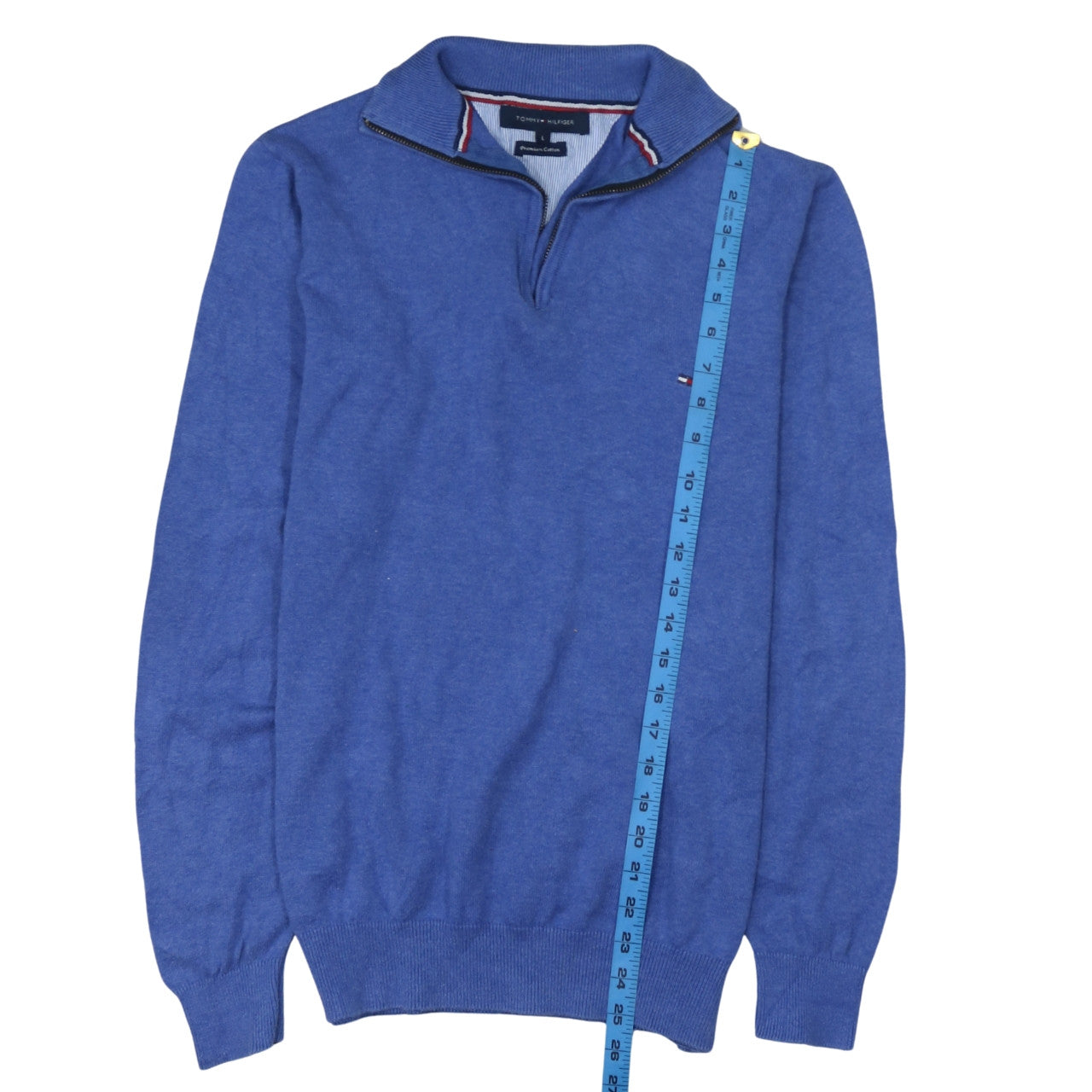 Tommy Hilfiger Men's Blue Cotton 1/4 Zip Jumper Size L