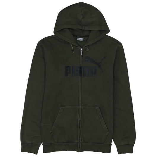 Puma Men’s Green Full Zip Hoodie Size L Fleece Logo Sportswear