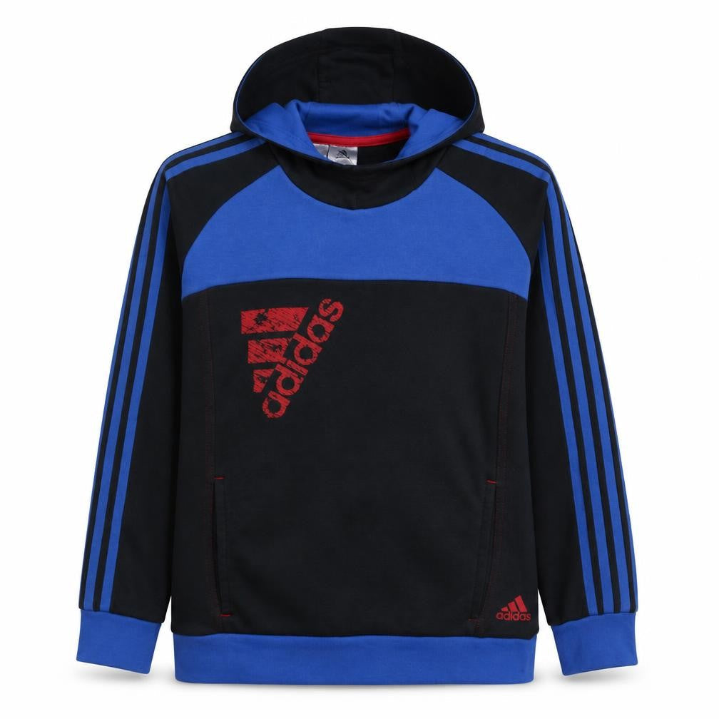 Adidas Boys Black Blue Hooded Pullover Sweatshirt 13-14 Years Logo Design