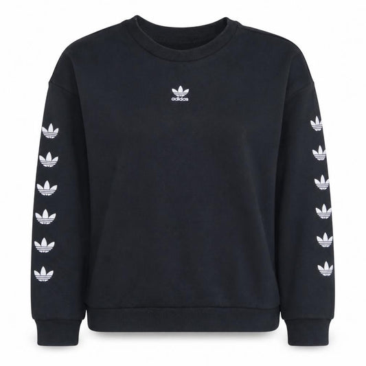 Adidas Women Black Crew Neck Sweatshirt XS Cotton Logo Long Sleeve