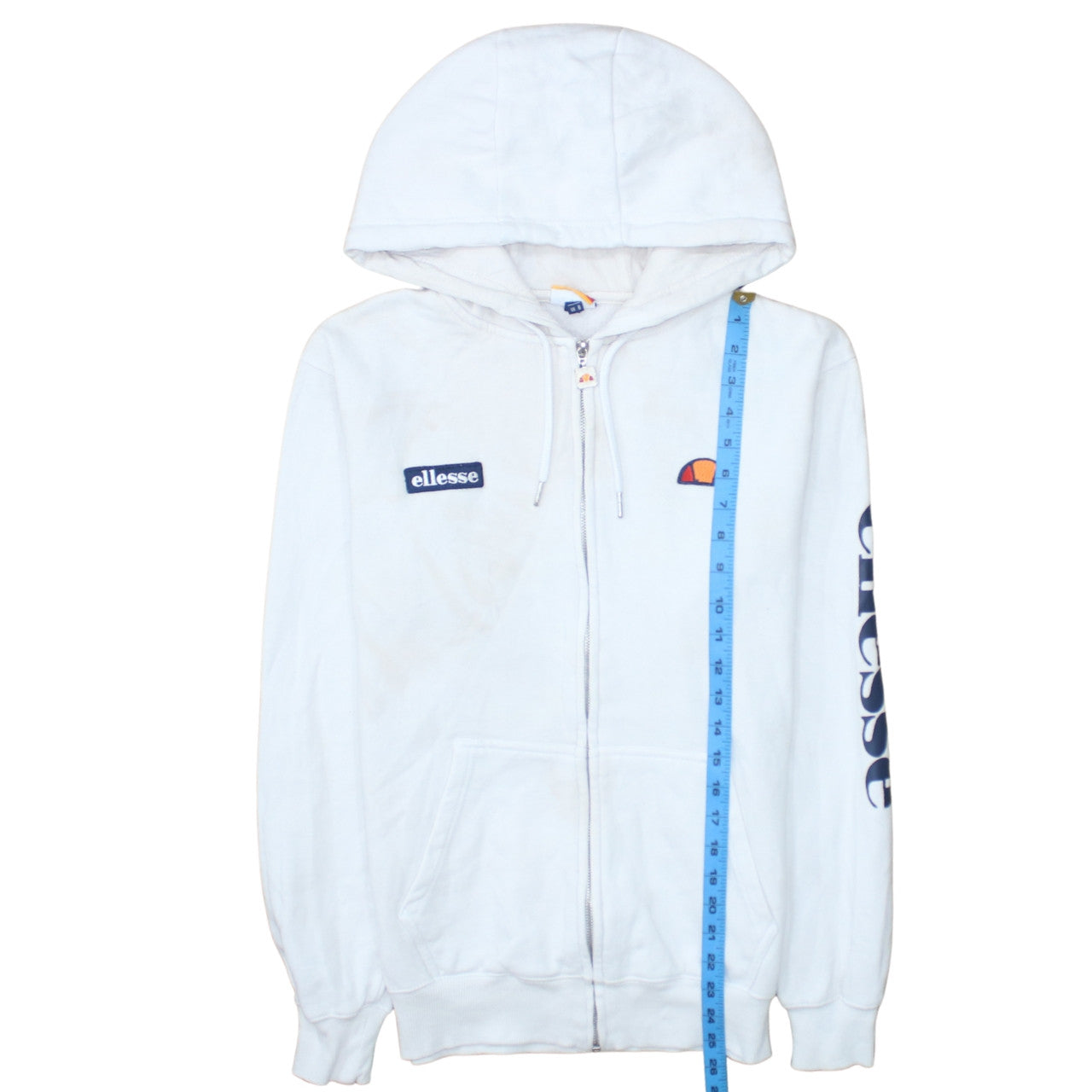 Ellesse Womens White Full Zip Hoodie UK 8 Cotton Logo Casual