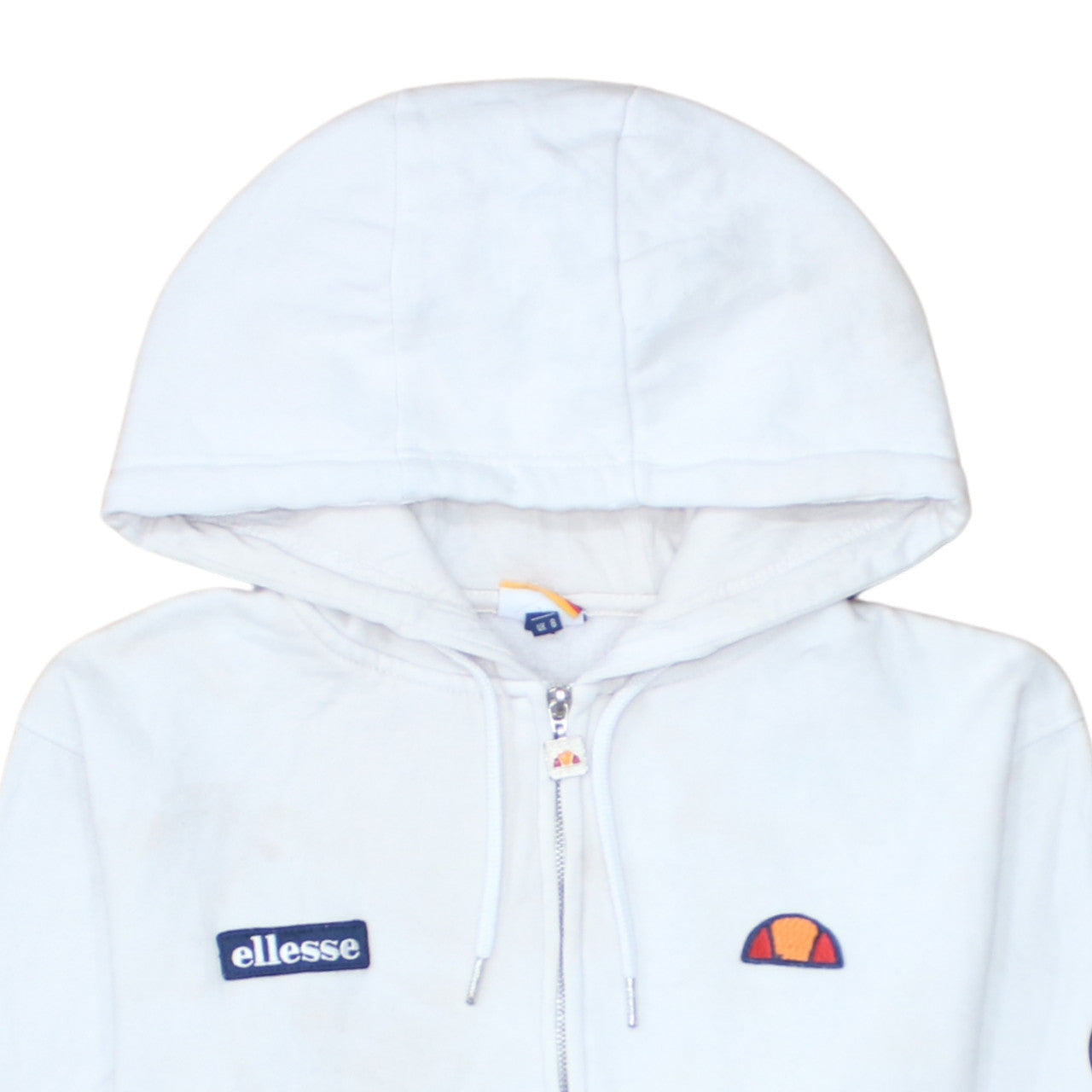 Ellesse Womens White Full Zip Hoodie UK 8 Cotton Logo Casual