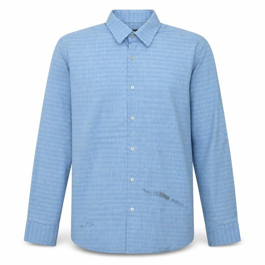 Hugo Boss Men's Blue Checked Long Sleeve Cotton Shirt Size 16 Regular Fit