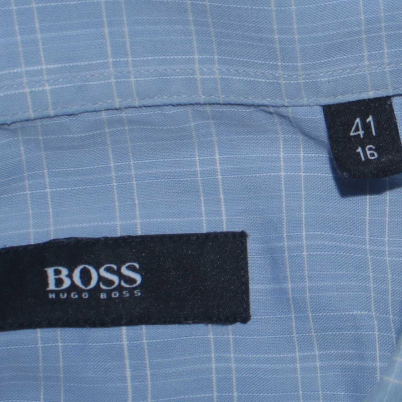 Hugo Boss Men's Blue Checked Long Sleeve Cotton Shirt Size 16 Regular Fit