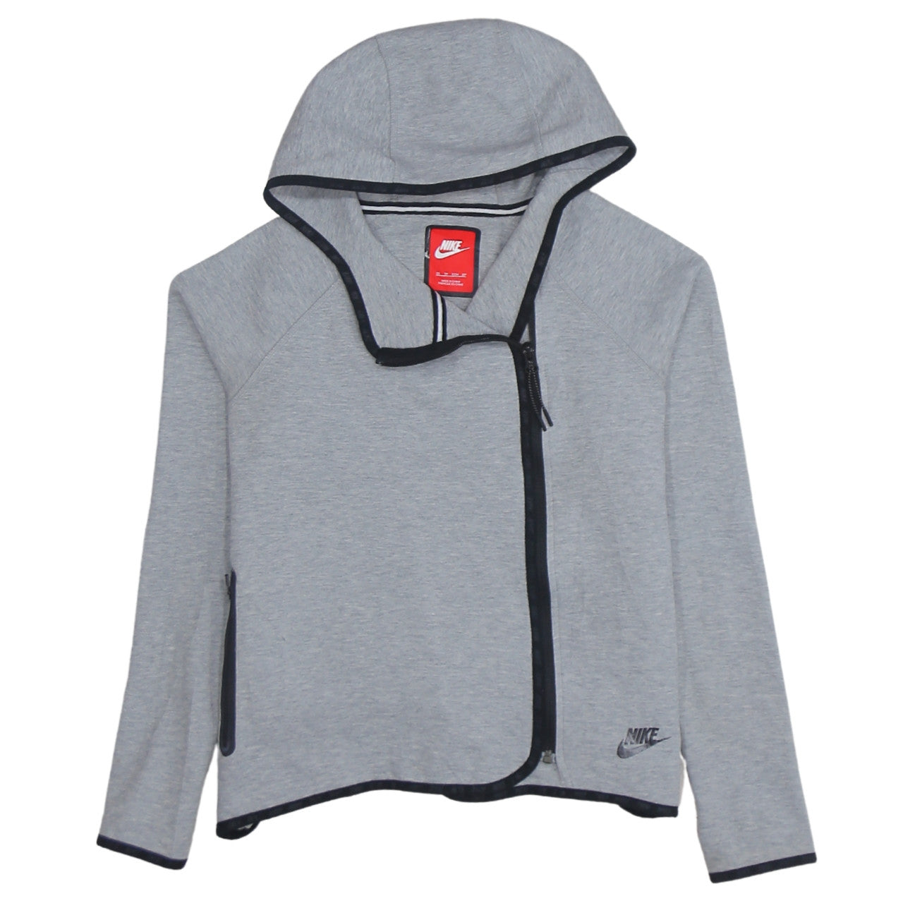 Nike Womens Grey Asymmetric Full Zip Hoodie XS Relaxed Fit