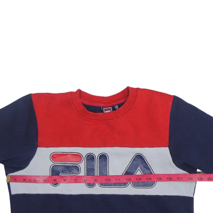Close-up detail of Fila boys’ multicolour 12 years pullover crew neck sweatshirt