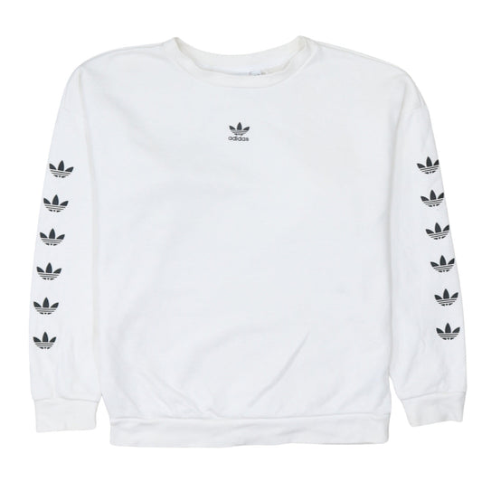 Adidas Women White Crew Neck Long Sleeve Pullover Sweatshirt Size 8