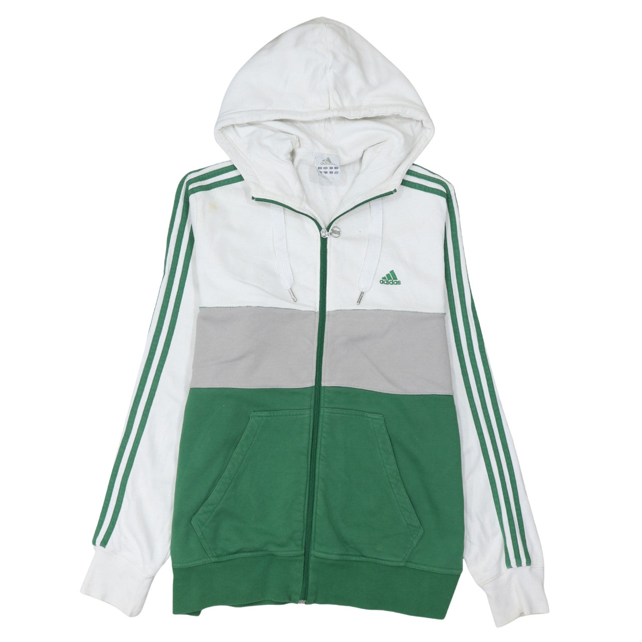 Adidas Men’s White Green Grey Full Zip Hoodie Size L Regular Fit