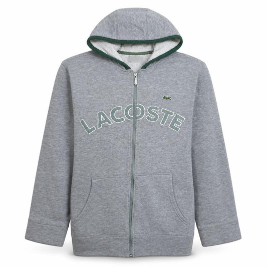 Front view of Lacoste Men's Grey Full Zip Hoodie Sweatshirt, size M