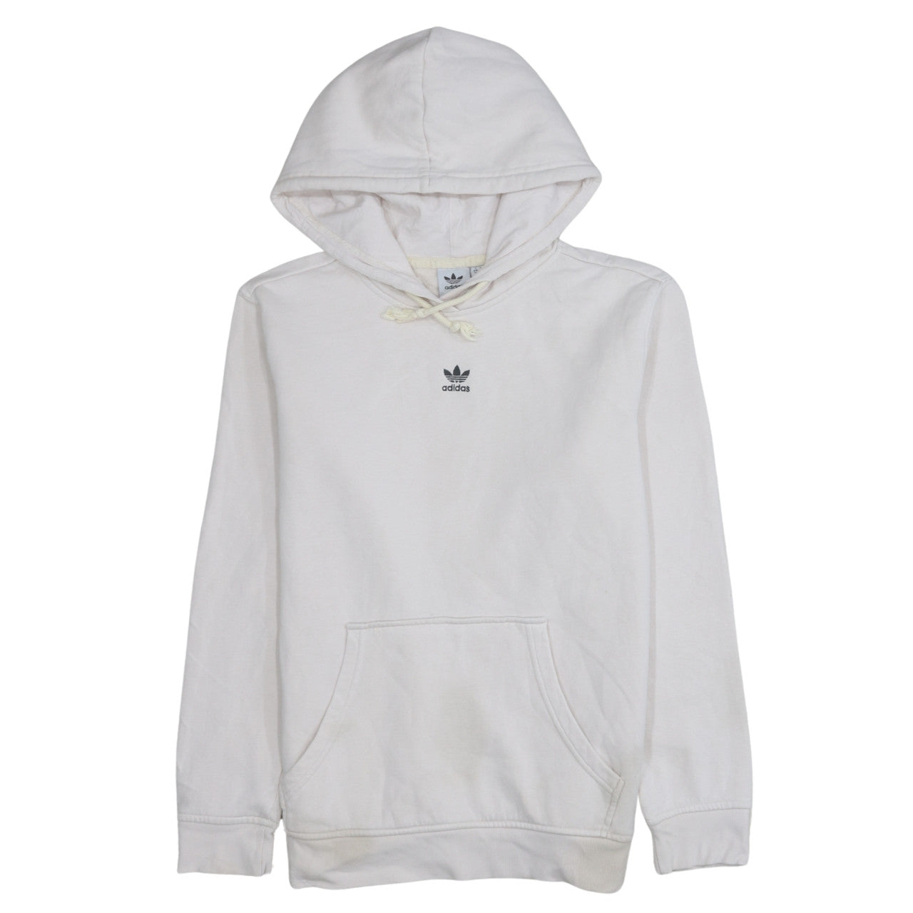 Adidas Men White Pullover Hoodie Small Logo Fleece Sweatshirt