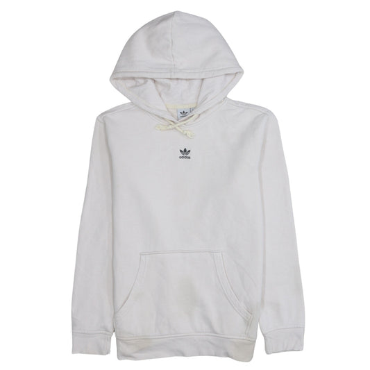 Adidas Men White Pullover Hoodie Small Logo Fleece Sweatshirt