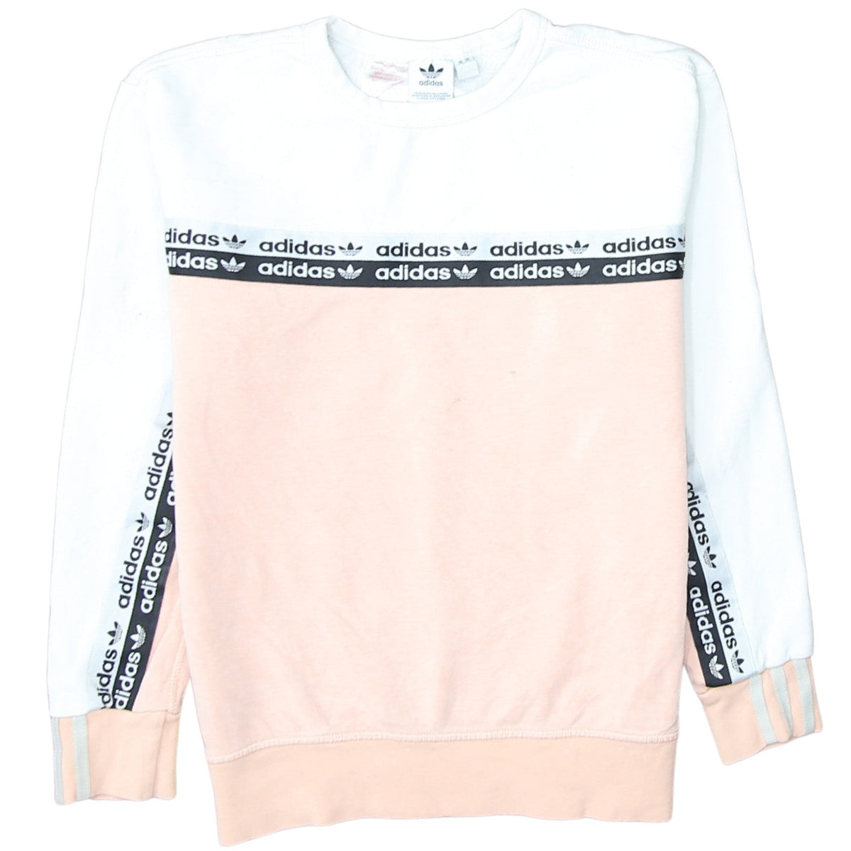 Adidas Girls Pink & White Logo Colourblock Crew Neck Sweatshirt 12 Years