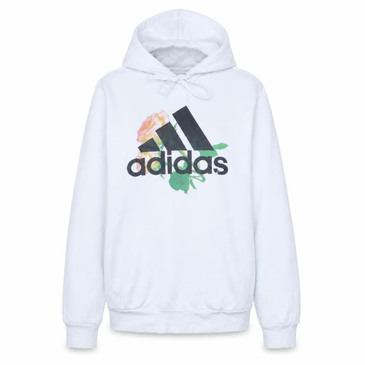 Adidas Womens White Hooded Pullover Sweatshirt Small Floral Logo