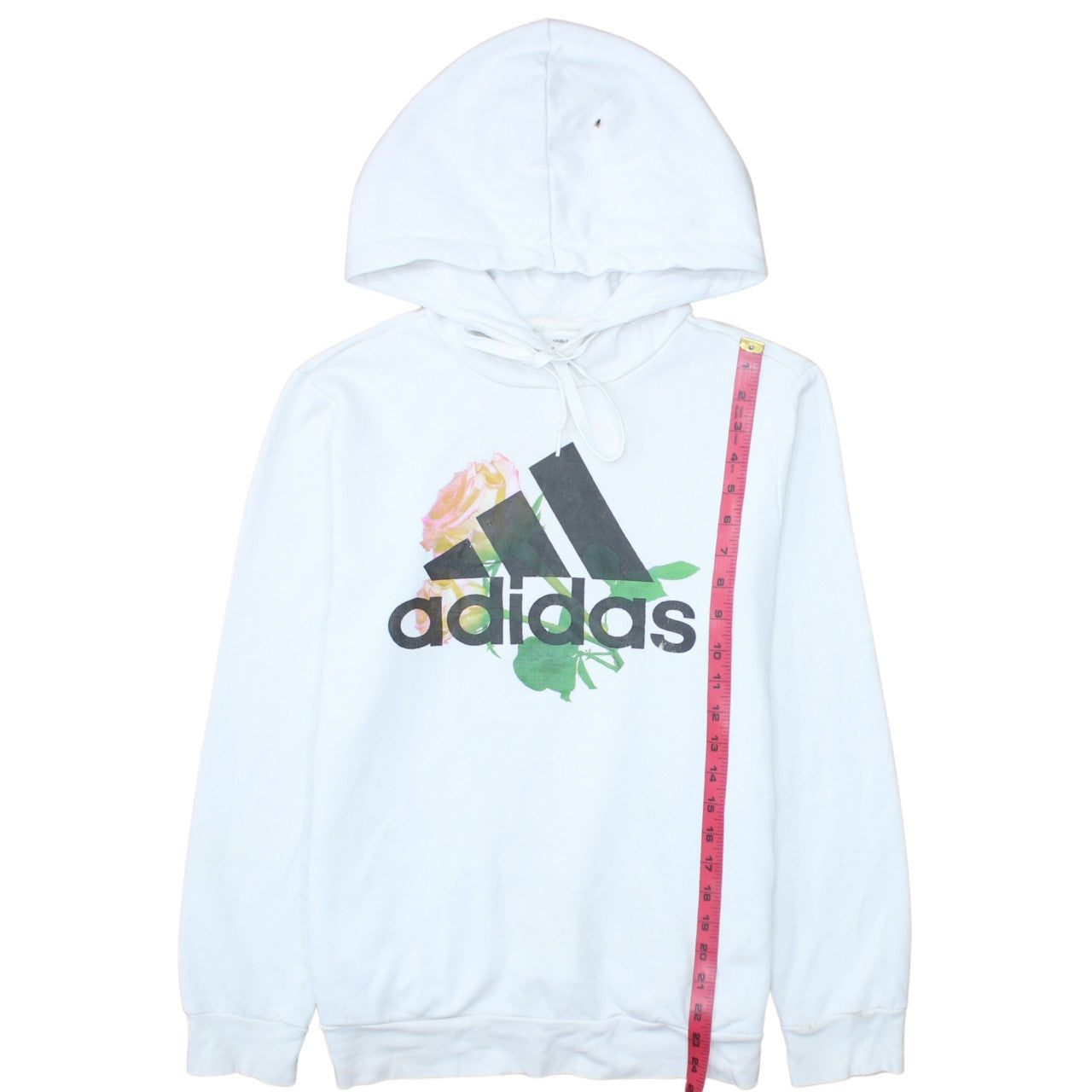 Adidas Womens White Hooded Pullover Sweatshirt Small Floral Logo