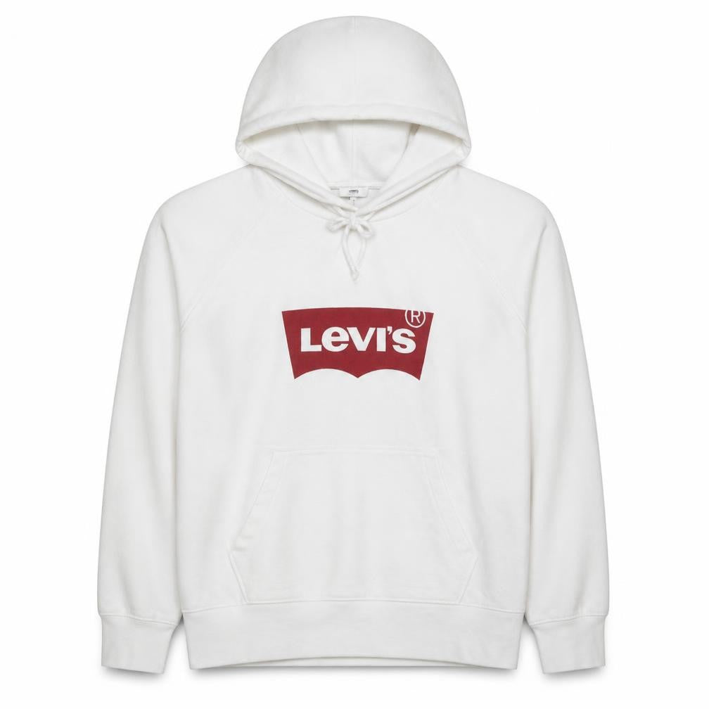 Levi's Men's White Pullover Hoodie Medium Logo Fleece Sweatshirt