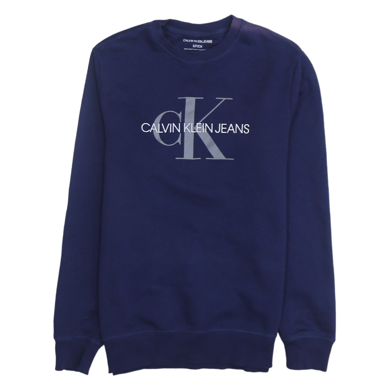 Calvin Klein Men's Blue Regular Fit Crew Neck Logo Sweatshirt S
