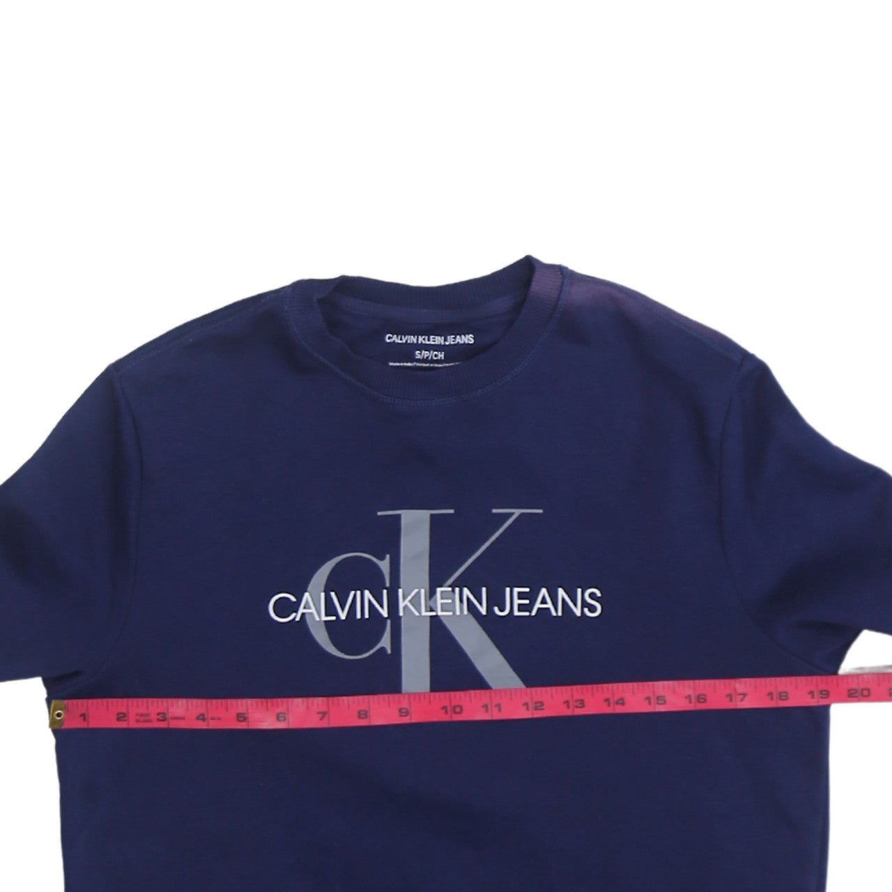 Calvin Klein Men's Blue Regular Fit Crew Neck Logo Sweatshirt S