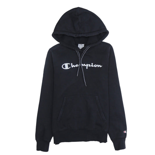 Champion Women Black Medium Pullover Hoodie with Logo Print