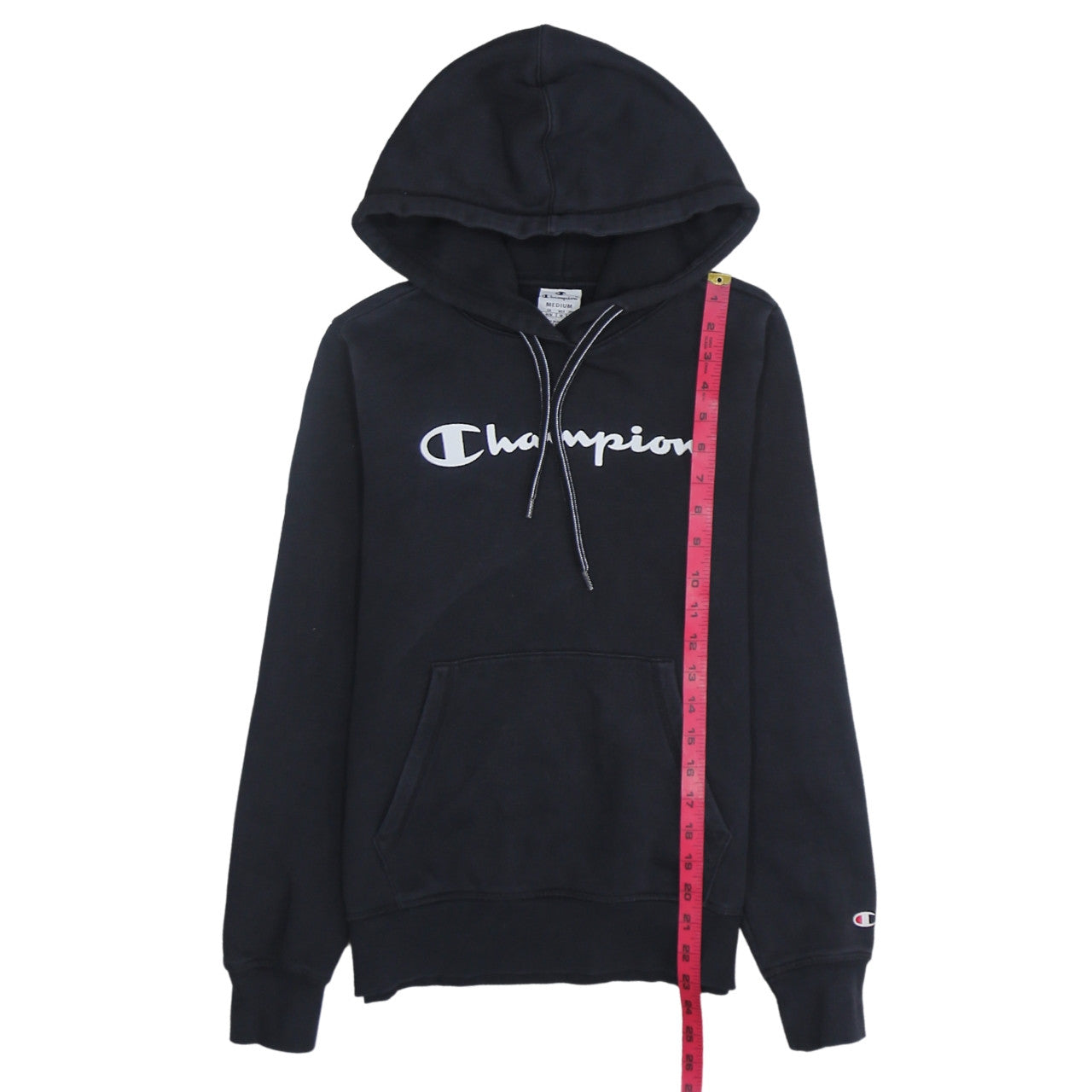 Champion Women Black Medium Pullover Hoodie with Logo Print