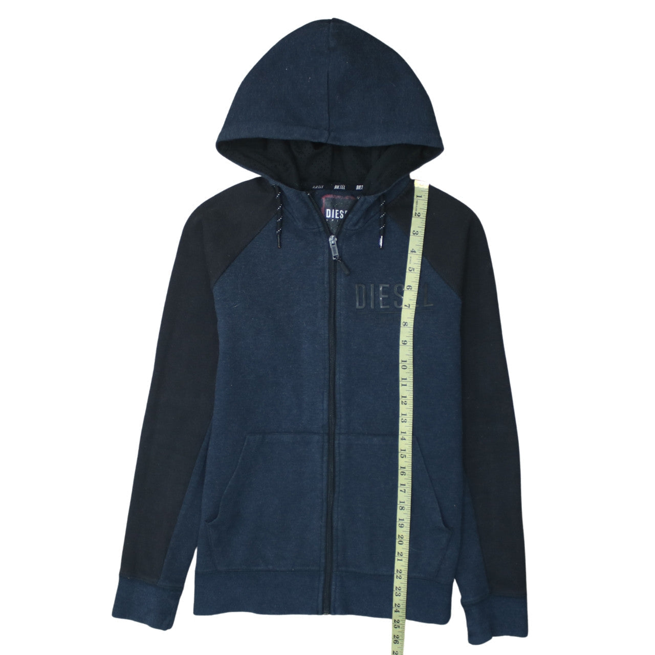 Diesel Men's Blue Full Zip Hoodie Small Logo Cotton Blend