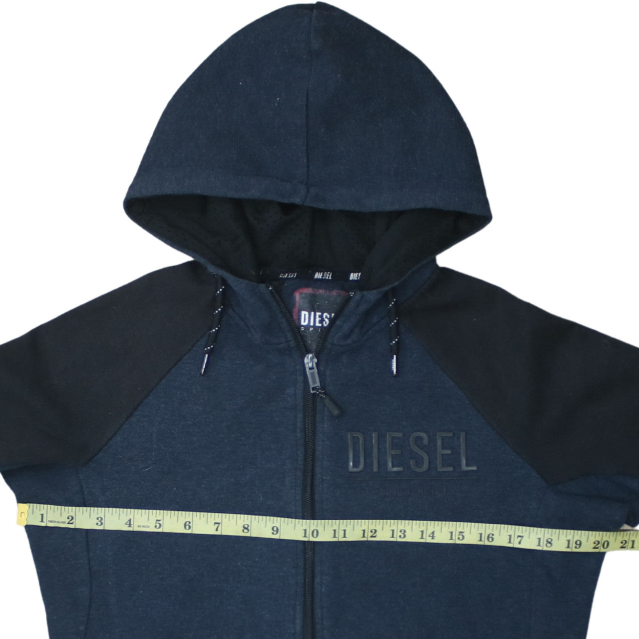 Diesel Men's Blue Full Zip Hoodie Small Logo Cotton Blend