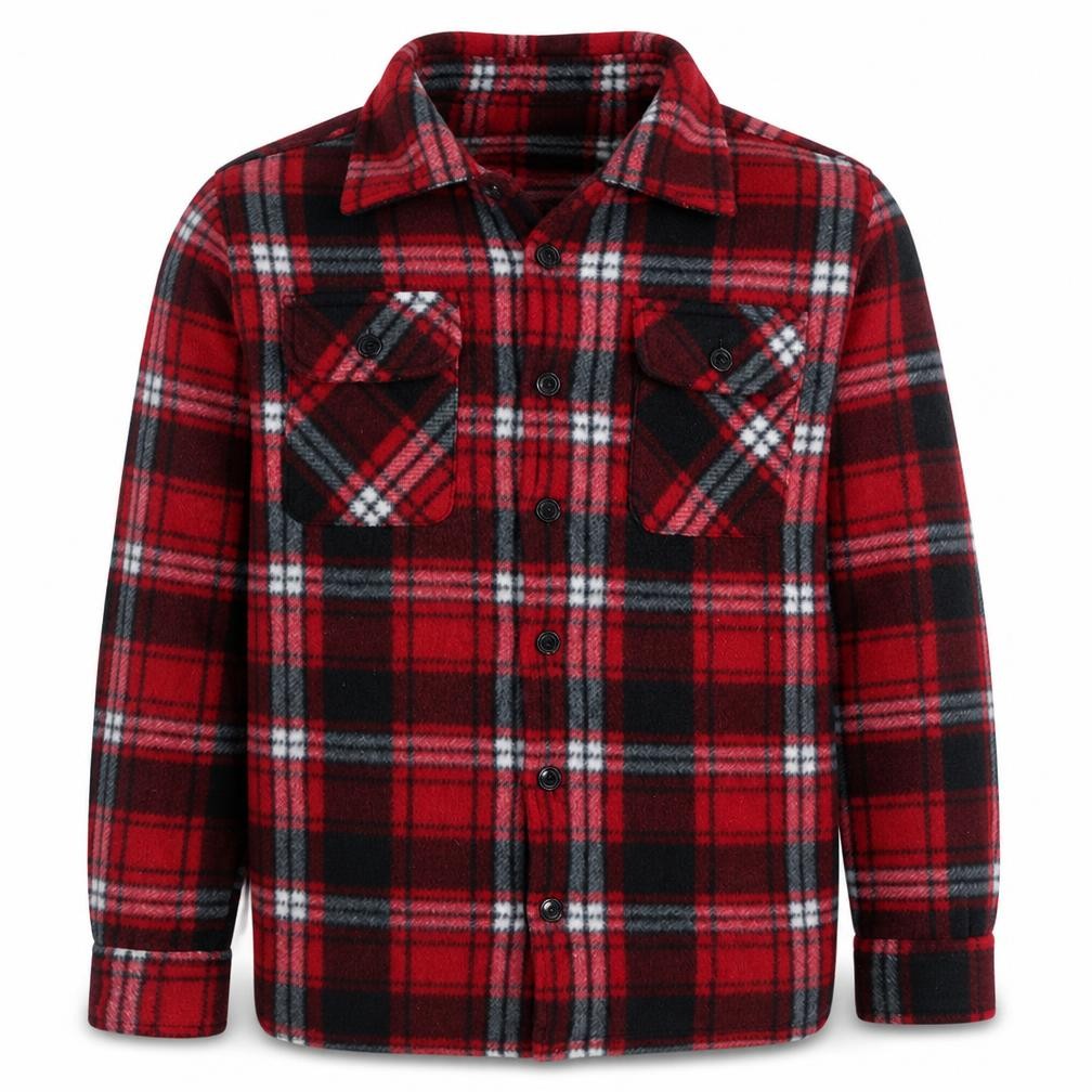 PURE BASIC Men's Red Check Fleece Button Jacket Size S