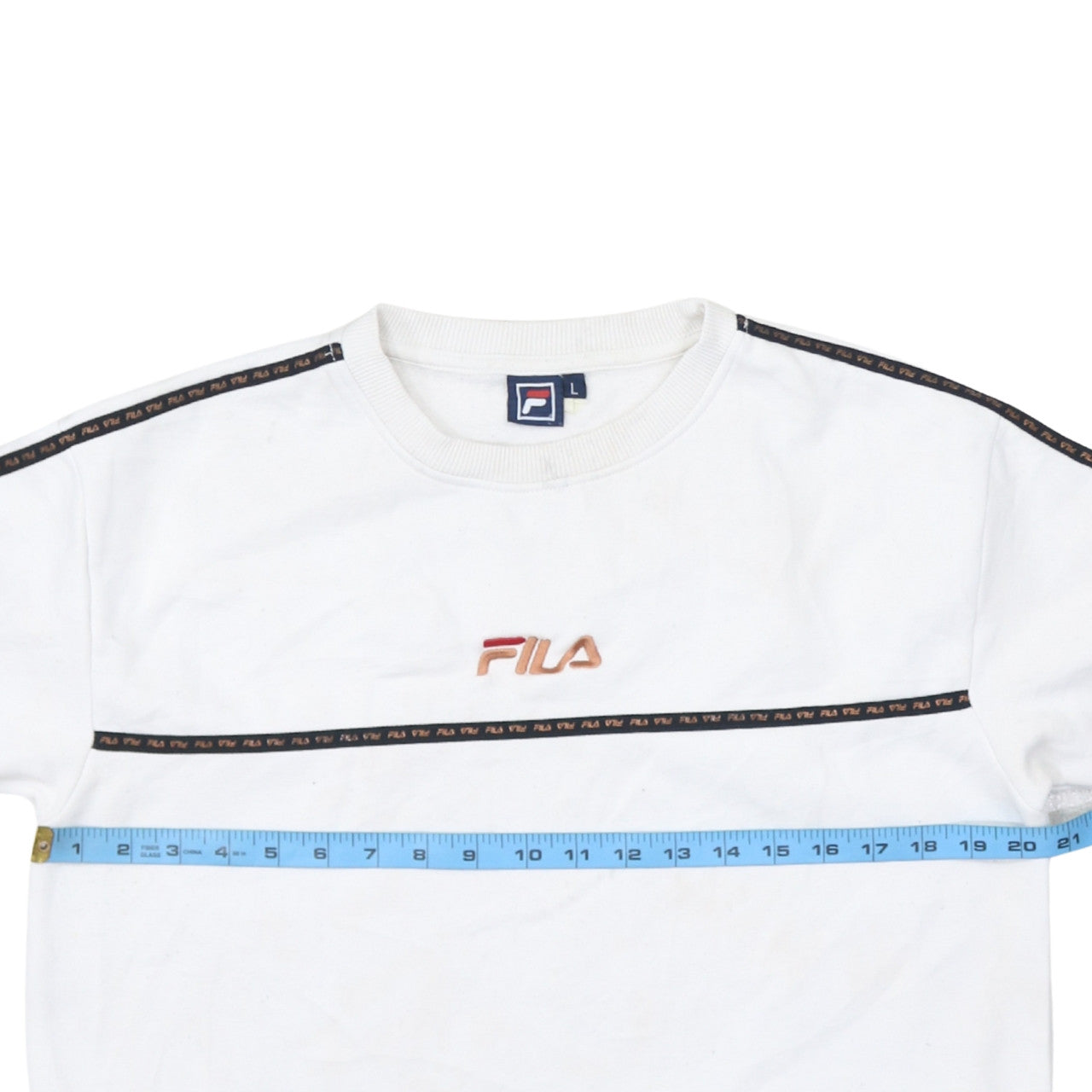 FILA Men's White Logo Pullover Sweatshirt Size L Crew Neck