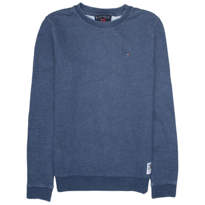 Additional front view of Tommy Hilfiger boys’ blue cotton crew neck pullover sweatshirt, size 164