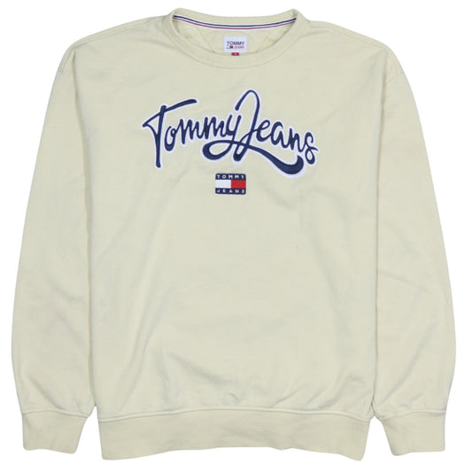 Tommy Jeans Men's Beige Embroidered Logo Sweatshirt L Regular Fit