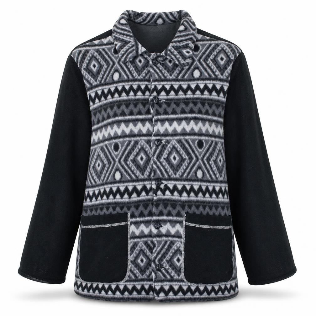 Systeme Nouveau Women's Grey Aztec Fleece Button Jacket Size M