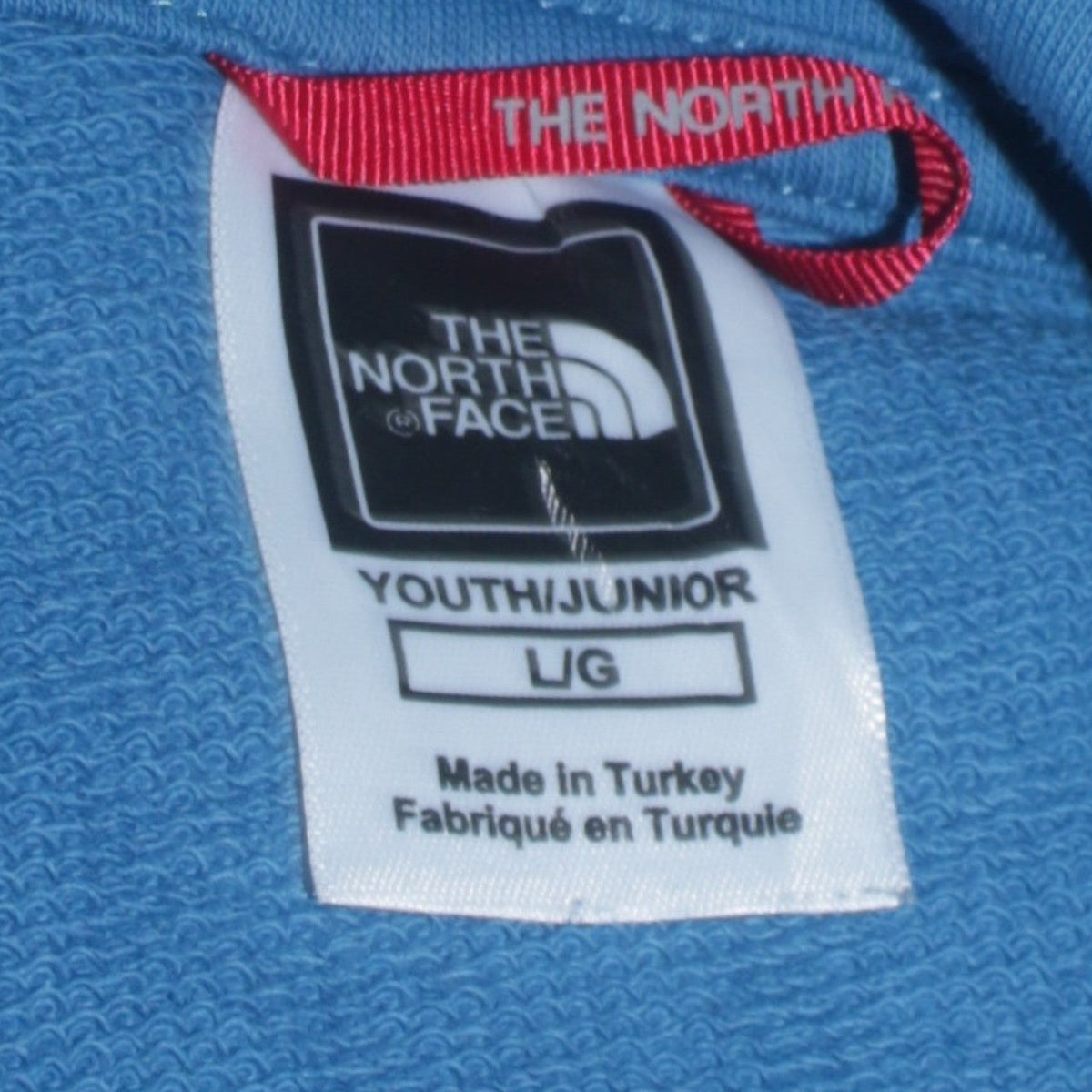 The North Face Boys Blue Pullover Hoodie L/G 100% Cotton Logo Hooded Sweatshirt