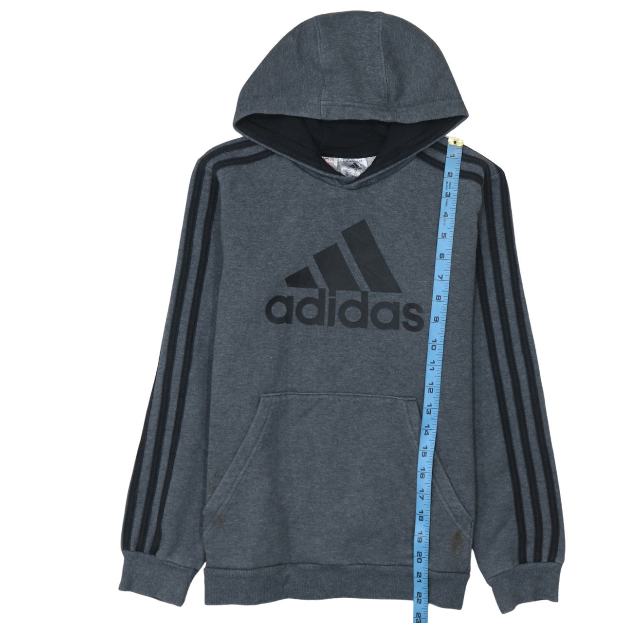 Adidas Boys Grey Hooded Pullover Hoodie 11-12 Years Logo Print
