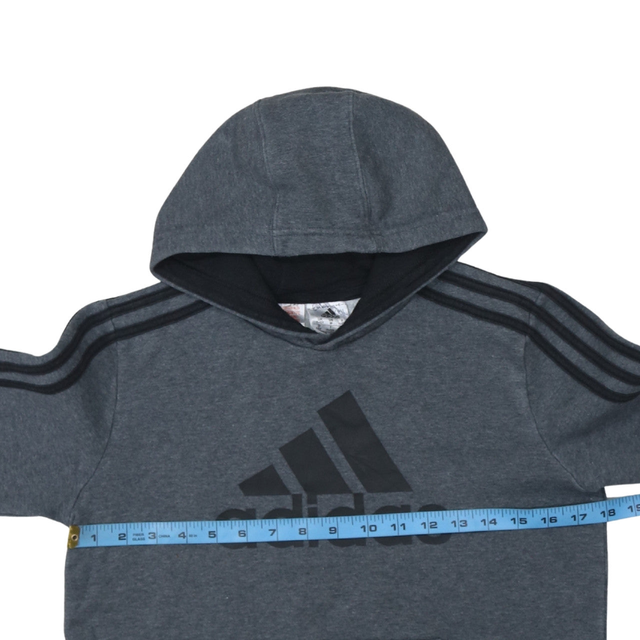 Adidas Boys Grey Hooded Pullover Hoodie 11-12 Years Logo Print