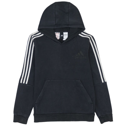 Additional front view of Adidas boys’ black pullover hoodie 13-14 years classic 3-stripes design