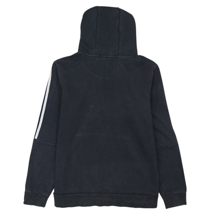 Back view of Adidas boys’ black pullover hoodie 13-14 years classic 3-stripes design