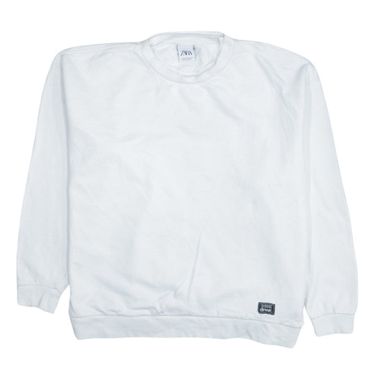 Zara Men White Long Sleeve Crew Neck Pullover Sweatshirt M