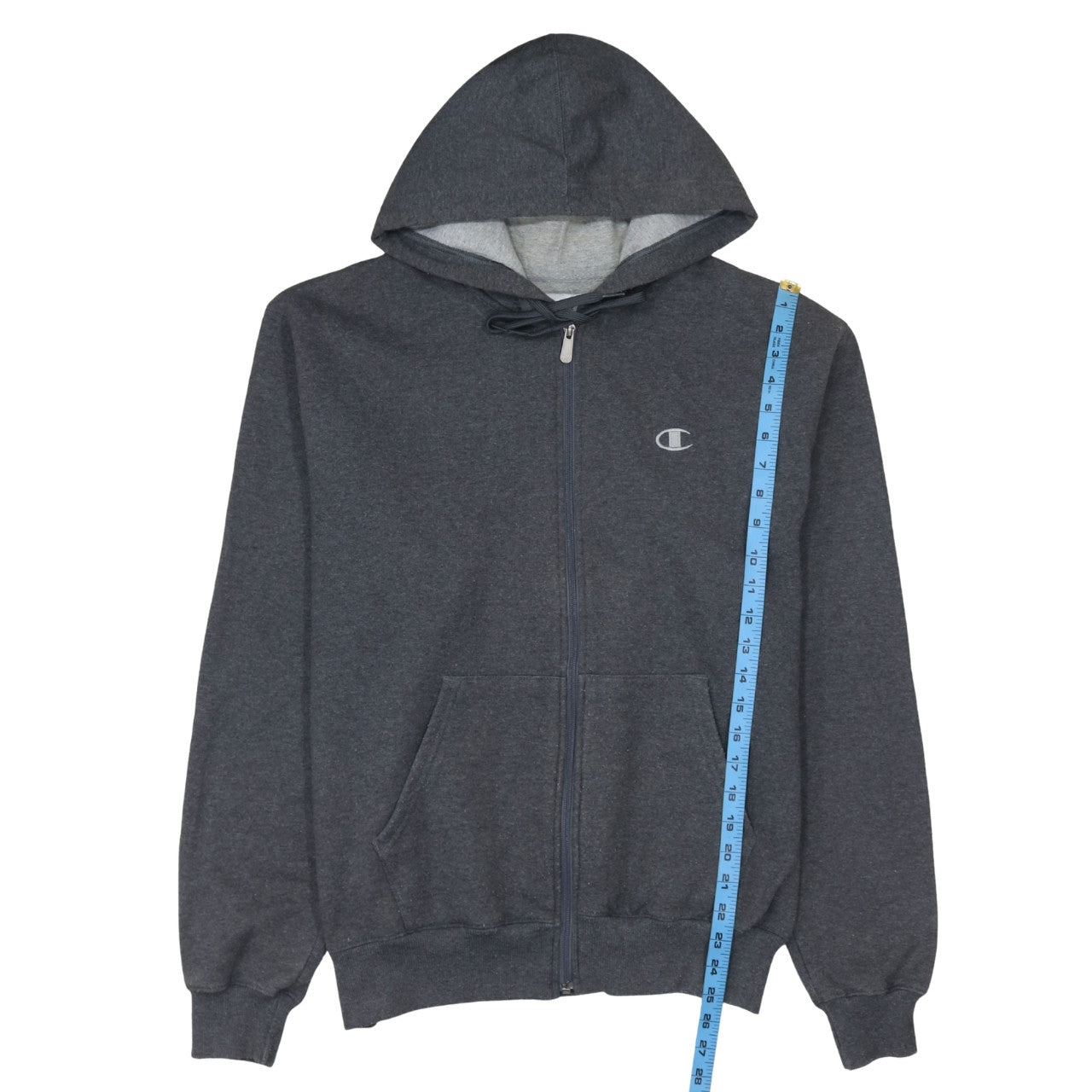 Champion Men’s Grey Full Zip Hoodie M Regular Fit Logo Fleece