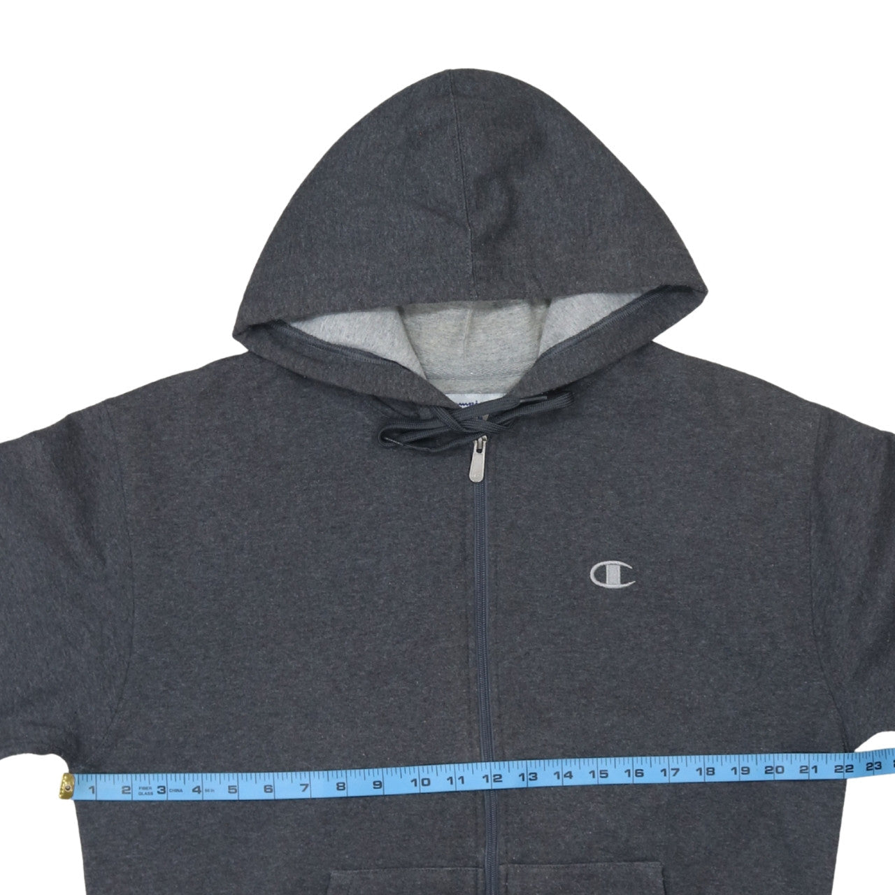 Champion Men’s Grey Full Zip Hoodie M Regular Fit Logo Fleece