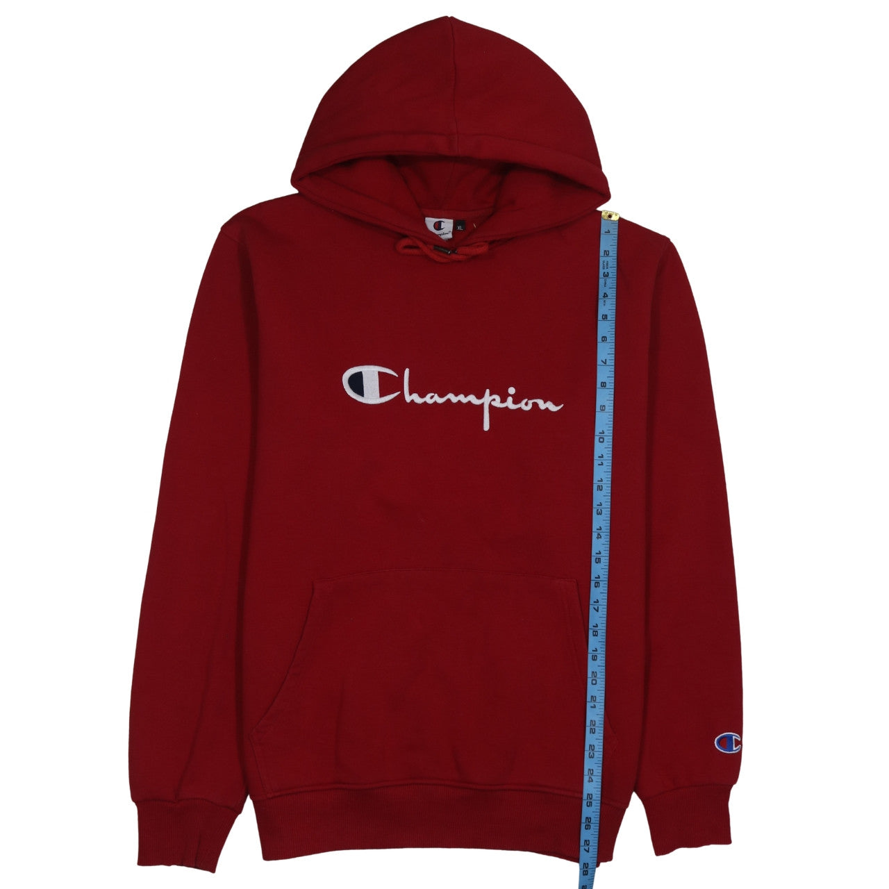 Champion Men's Red XL Pullover Hoodie Embroidered Logo Cotton