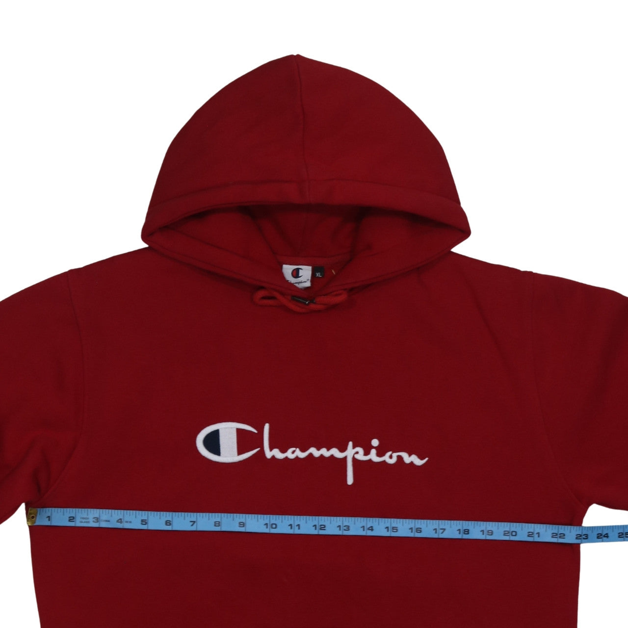 Champion Men's Red XL Pullover Hoodie Embroidered Logo Cotton