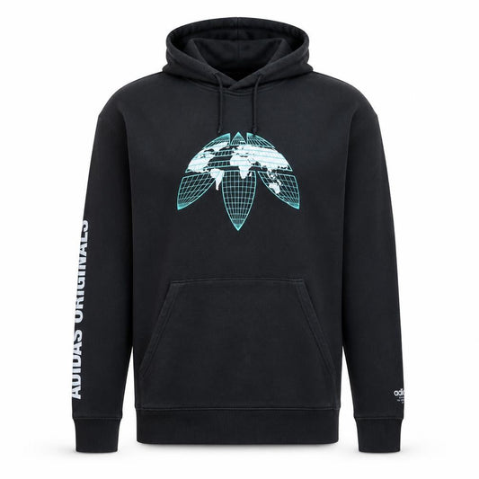Adidas Mens Black Pullover Hoodie L Graphic Logo Sportswear