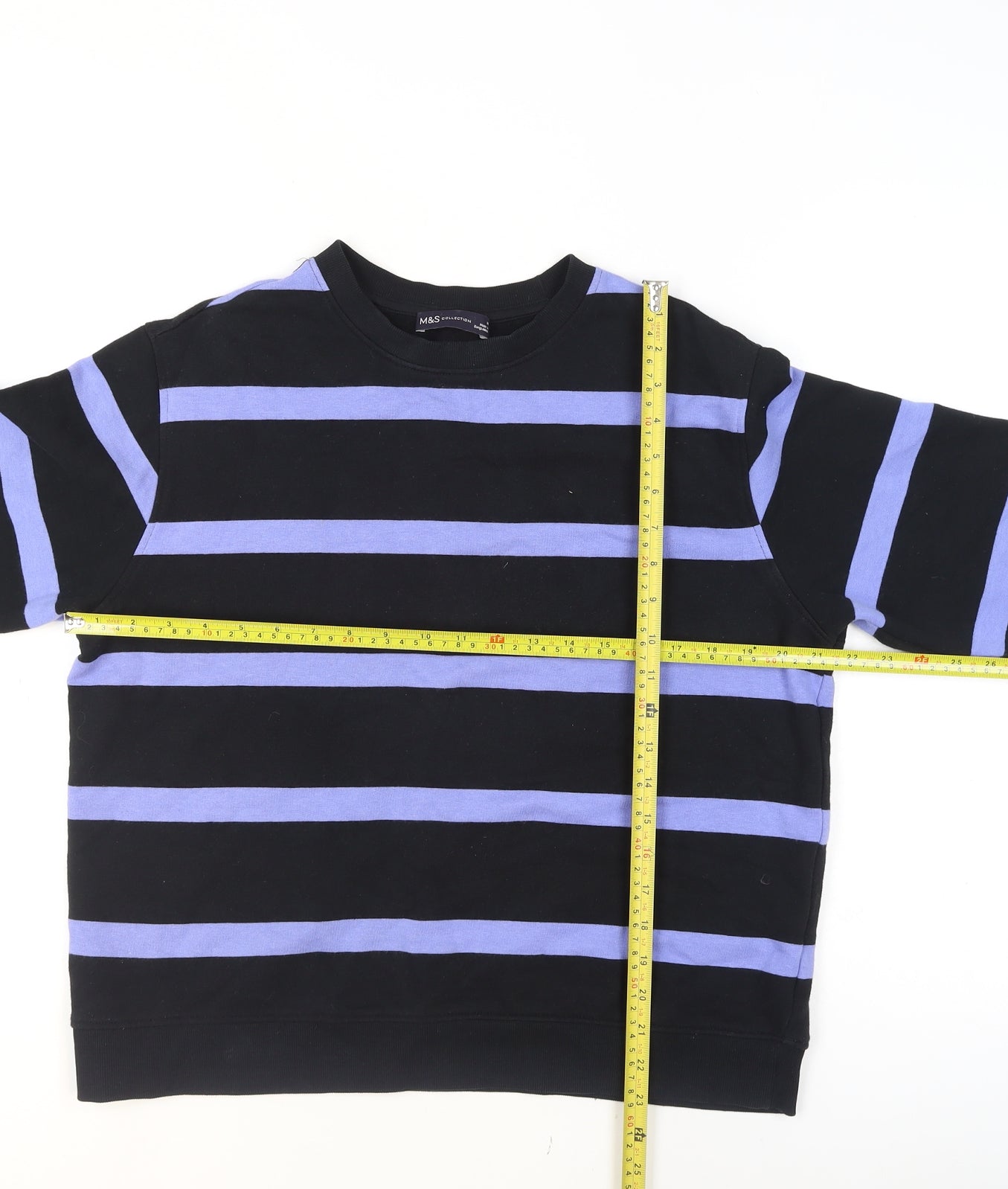 Marks and Spencer Women Black Purple Striped Pullover Sweatshirt M