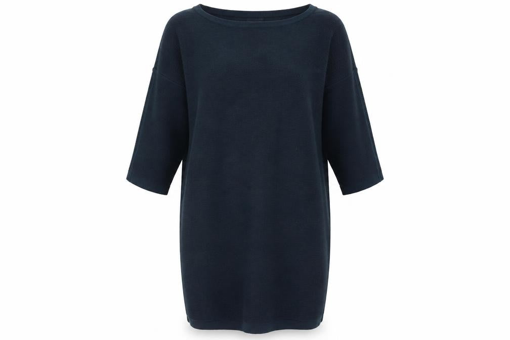 Jigsaw Women Blue Wool Tunic Jumper L 3/4 Sleeve Crew Neck
