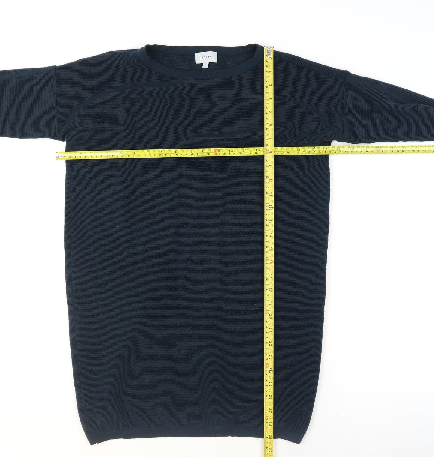 Jigsaw Women Blue Wool Tunic Jumper L 3/4 Sleeve Crew Neck