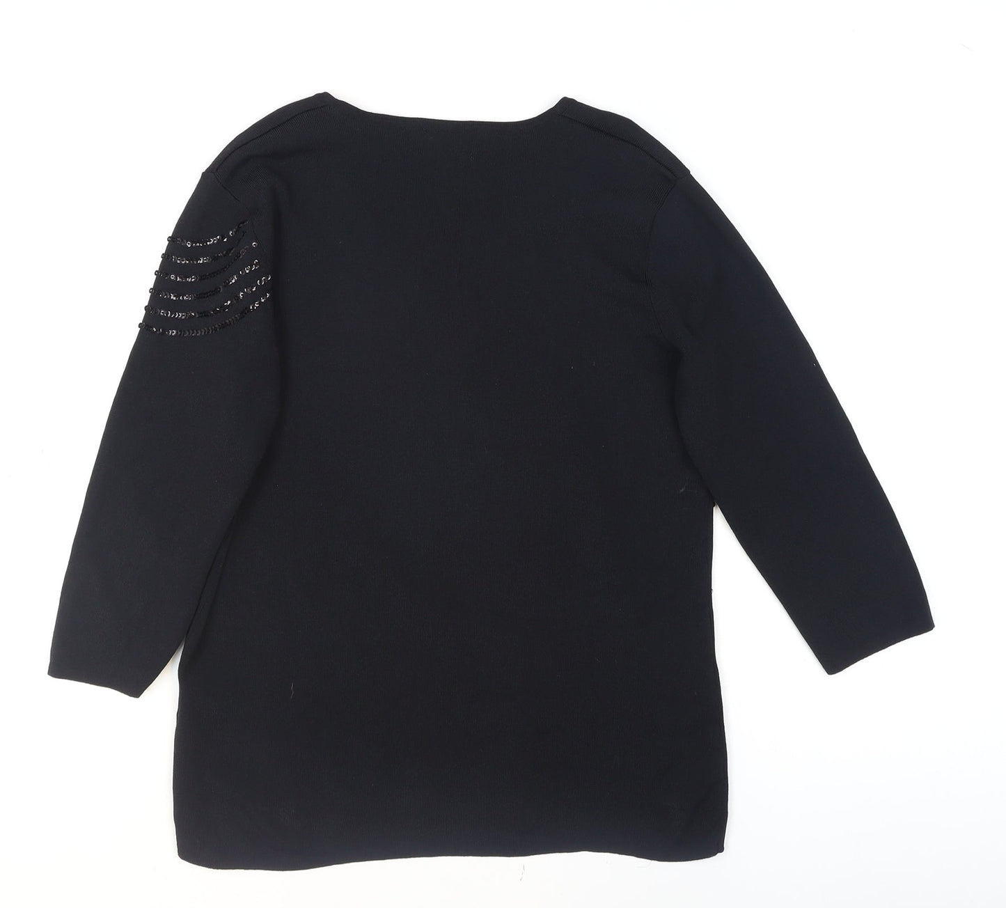 Casamia Women's Black Beaded V-Neck 3/4 Sleeve Pullover Jumper M