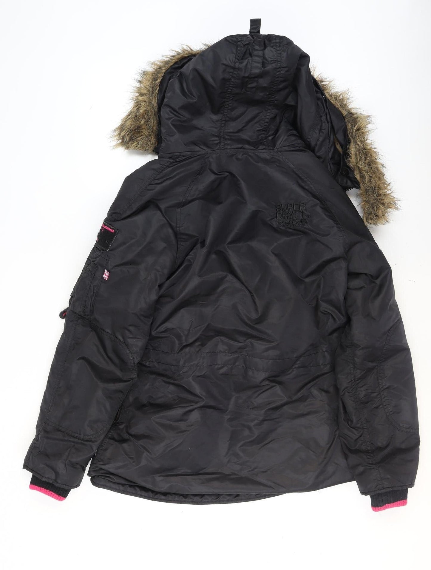 Superdry Women's Black Faux Fur Hooded Flight Jacket Size M