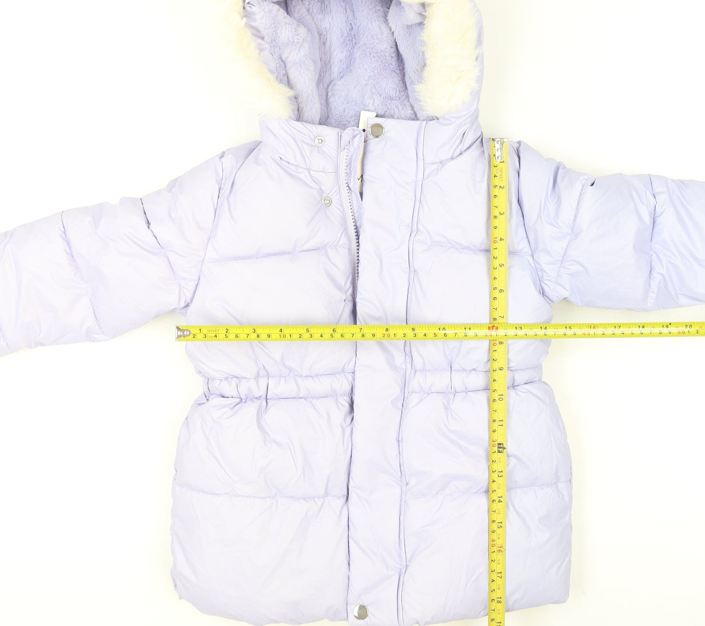 Marks and Spencer Girls Purple Hooded Puffer Jacket 4-5 Years Faux Fur Trim