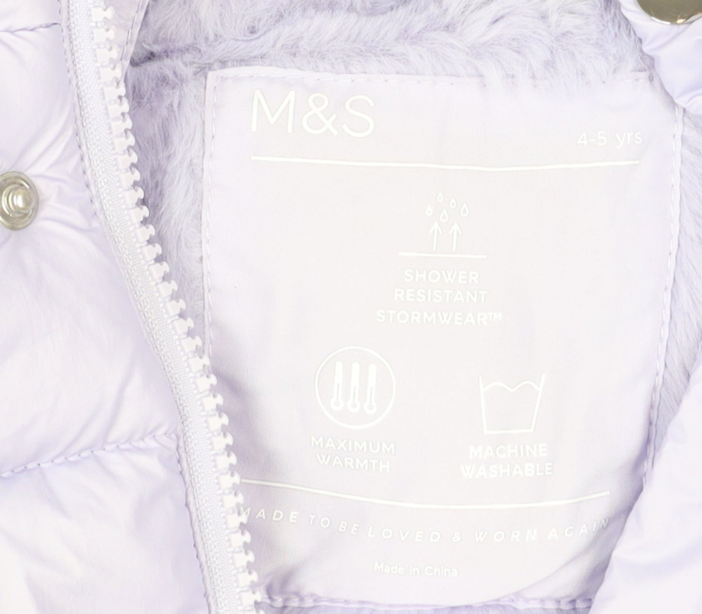 Marks and Spencer Girls Purple Hooded Puffer Jacket 4-5 Years Faux Fur Trim