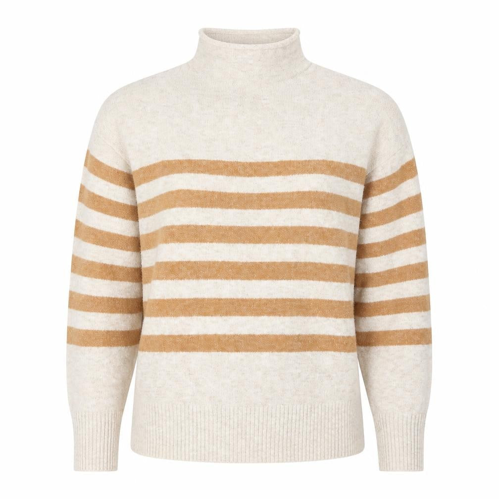 Lands' End Women’s Beige Striped Roll Neck Pullover Jumper Size M
