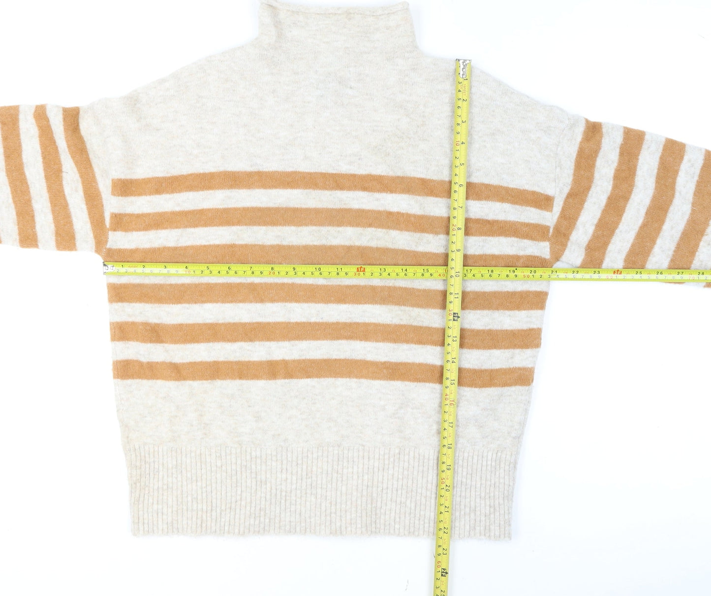Lands' End Women’s Beige Striped Roll Neck Pullover Jumper Size M